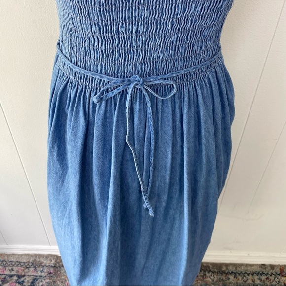 Vintage Bridge Sportswear Denim Midi Dress Blue Smocked Modest Cottagecore Sz S - Picture 7 of 13